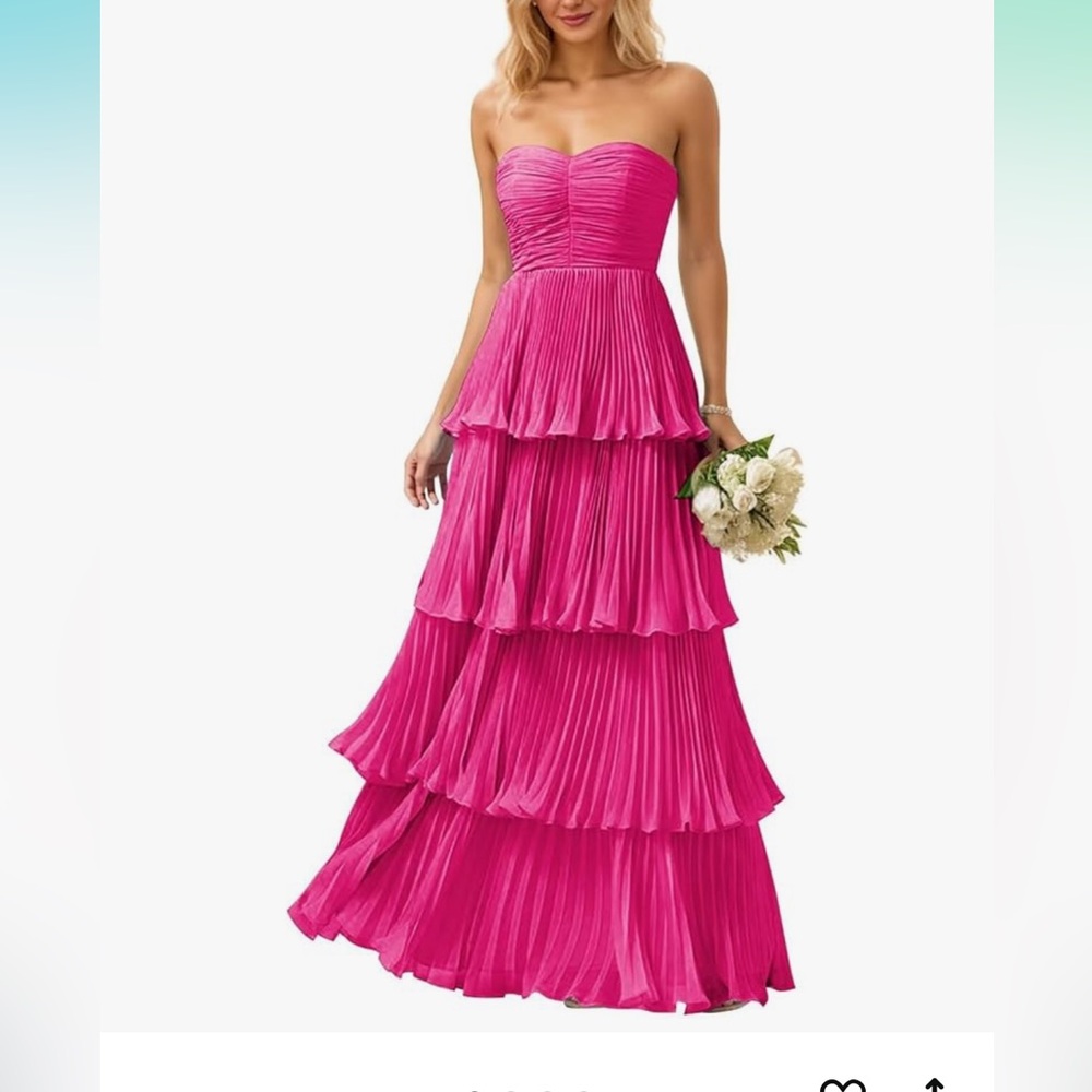 Elegant Pink Strapless Tiered Dress